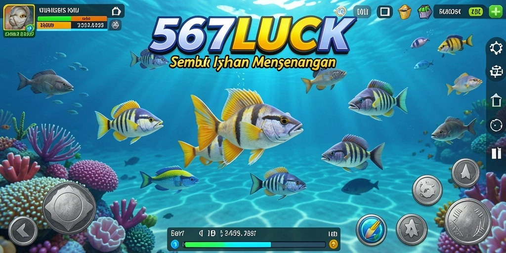 Gameplay seru dalam 567LUCK saat menangkap ikan.