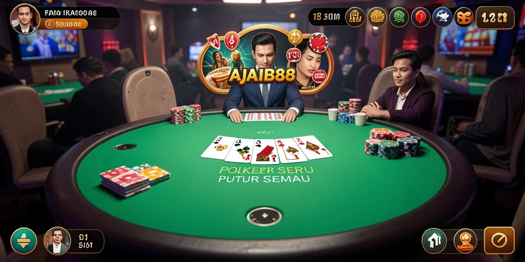 Tampilan gameplay menarik dalam AJAIB88 dengan suasana poker yang realistis.