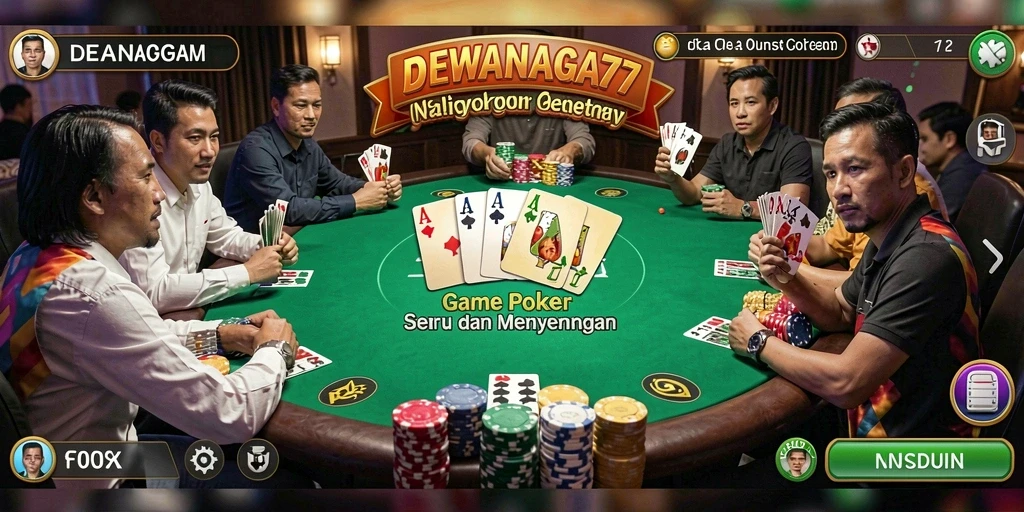 Screenshot DEWANAGA77 menampilkan aksi permainan poker yang mendebarkan.