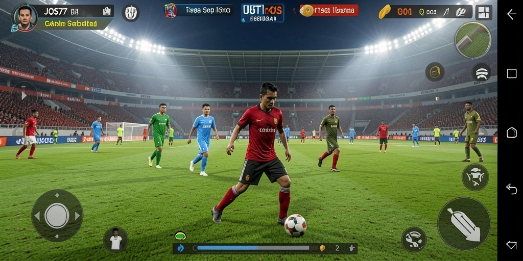 Tampilan gameplay seru JOS77 di lapangan sepak bola.