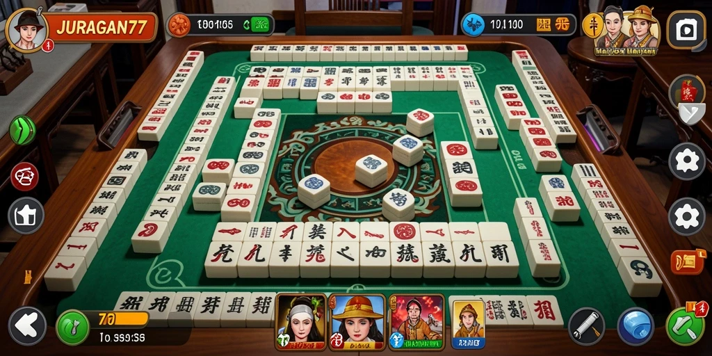 Tangkapan layar permainan JURAGAN77 dengan aksi Mahjong menarik.