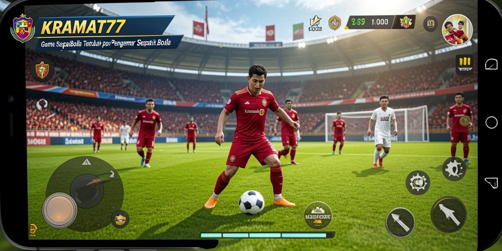 Screenshot gameplay KRAMAT77 yang penuh aksi pertandingan sepak bola.
