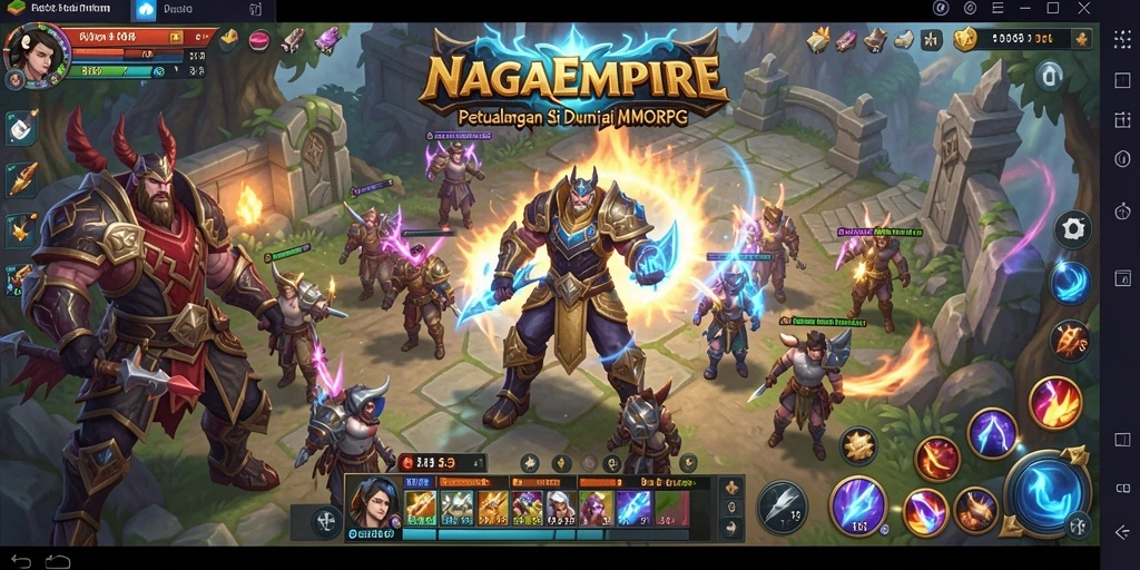 Tampilan layar permainan NAGAEMPIRE dengan aksi petualangan MMORPG.