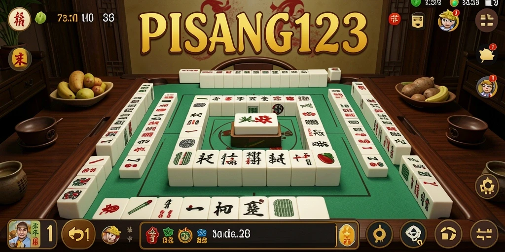 Tampilan gameplay PISANG123 dengan ubin Mahjong berwarna-warni.