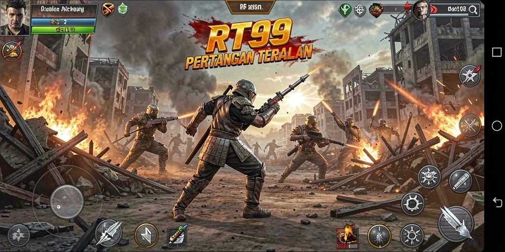 Tampilan gameplay menegangkan saat bertarung di pulau luas pada RT99.