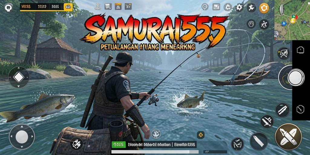 Screenshot gameplay SAMURAI555 dengan suasana memancing yang tenang.