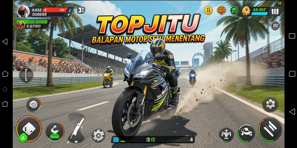 Tampilan gameplay balapan motor yang mendebarkan di TOPJITU.