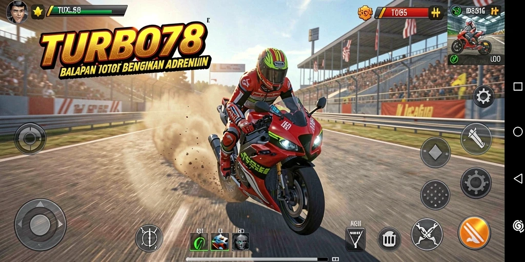 Gameplay mendebarkan dalam balapan motor yang seru.
