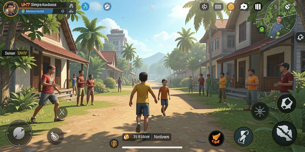 Tangkapan layar utama UH77 yang menunjukkan interaksi karakter dalam gameplay.